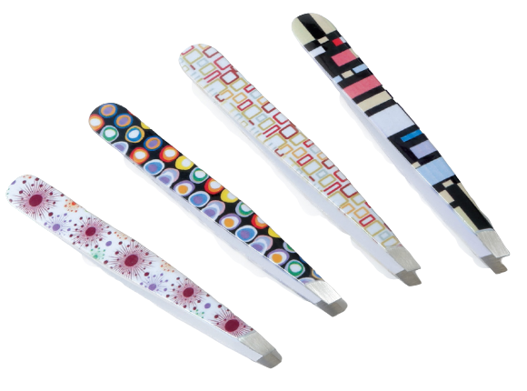 ALTESSE STAINLESS STEEL TWEEZERS WITH BIAS JAWS AND ASSORTED DECORATIONS 9 5CM