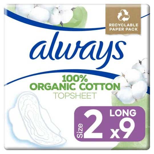 ALWAYS COTTON PROTECTION SANITARY TOWELS WITH WINGS SIZE 2 ULTRA LONG 9 UNITS