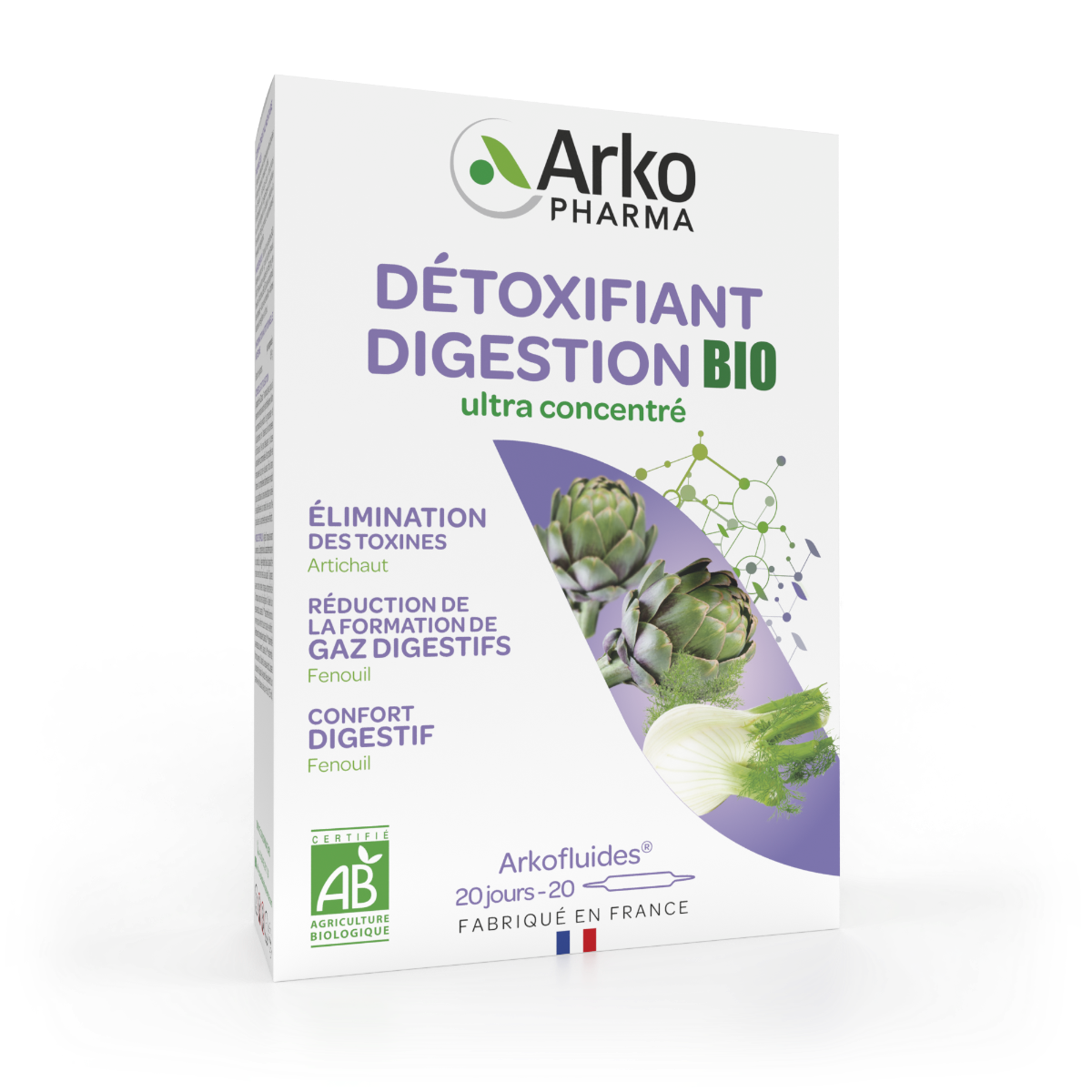 ARKOPHARMA ARKOFLUIDES ORGANIC ARTICHOKE FENNEL 20 AMPOULES OF 10ML