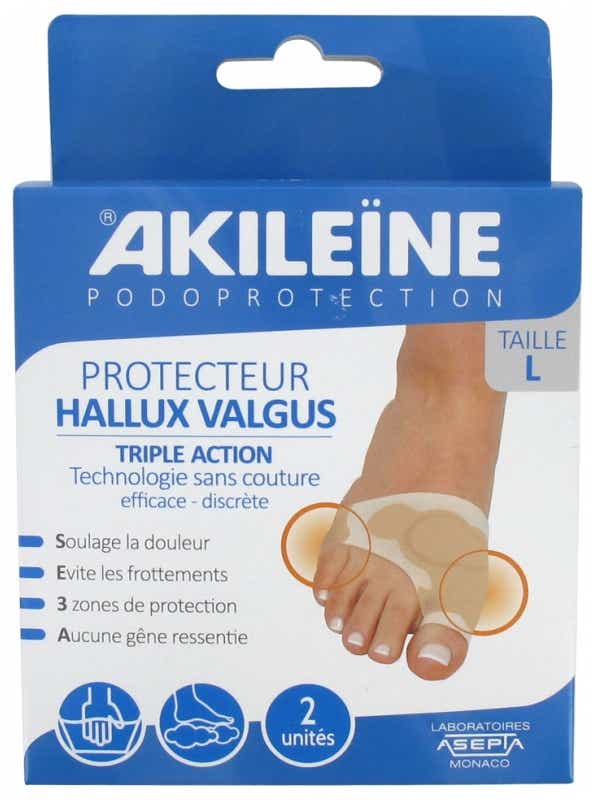 ASEPTA AKILEINE PODOPROTECTION HALLUX VALGUS PROTECTOR TRIPLE ACTION SIZE L 2 UNITS