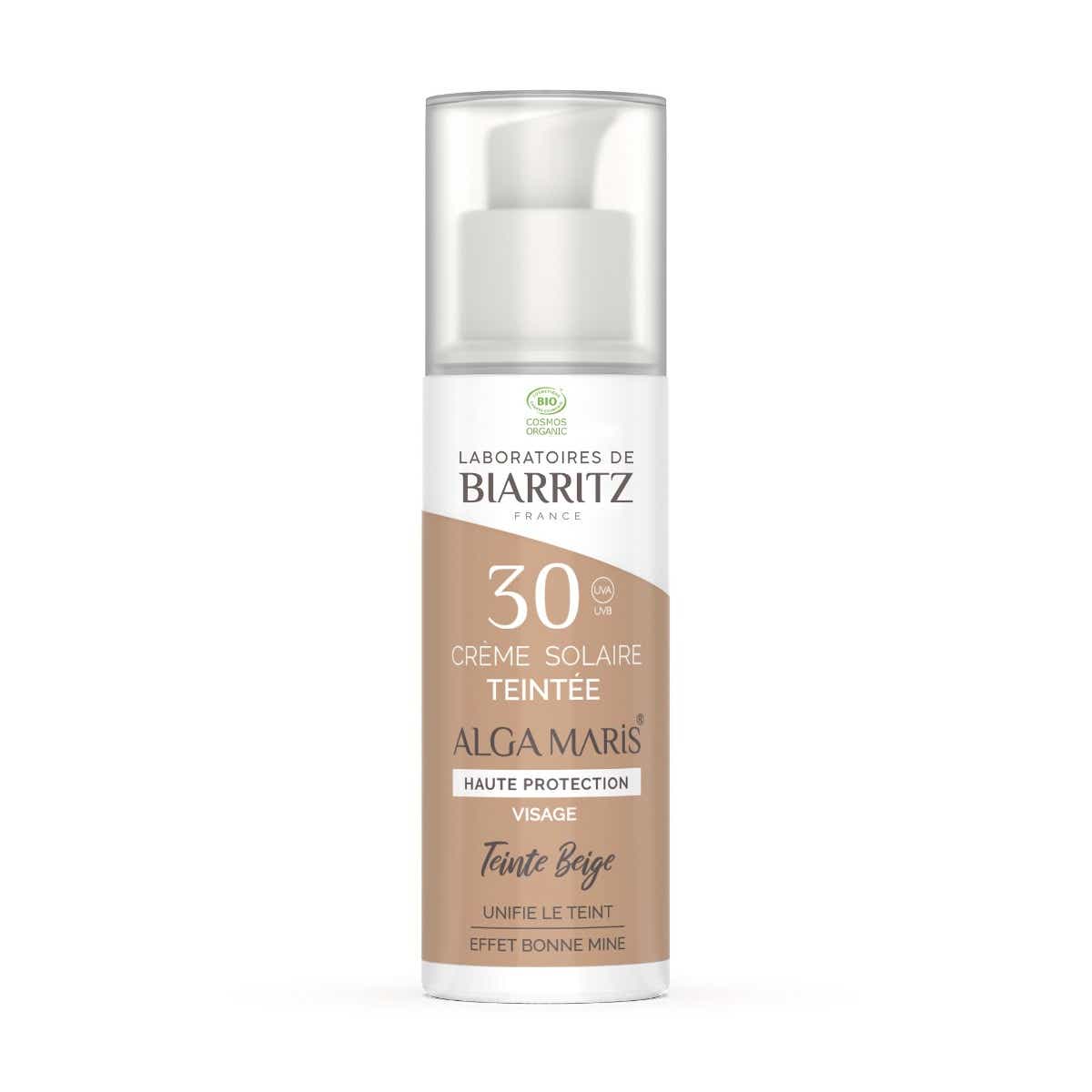 BIARRITZ ALGA MARIS BEIGE TINTED SPF30 ORGANIC FACE SUN CREAM 50ML