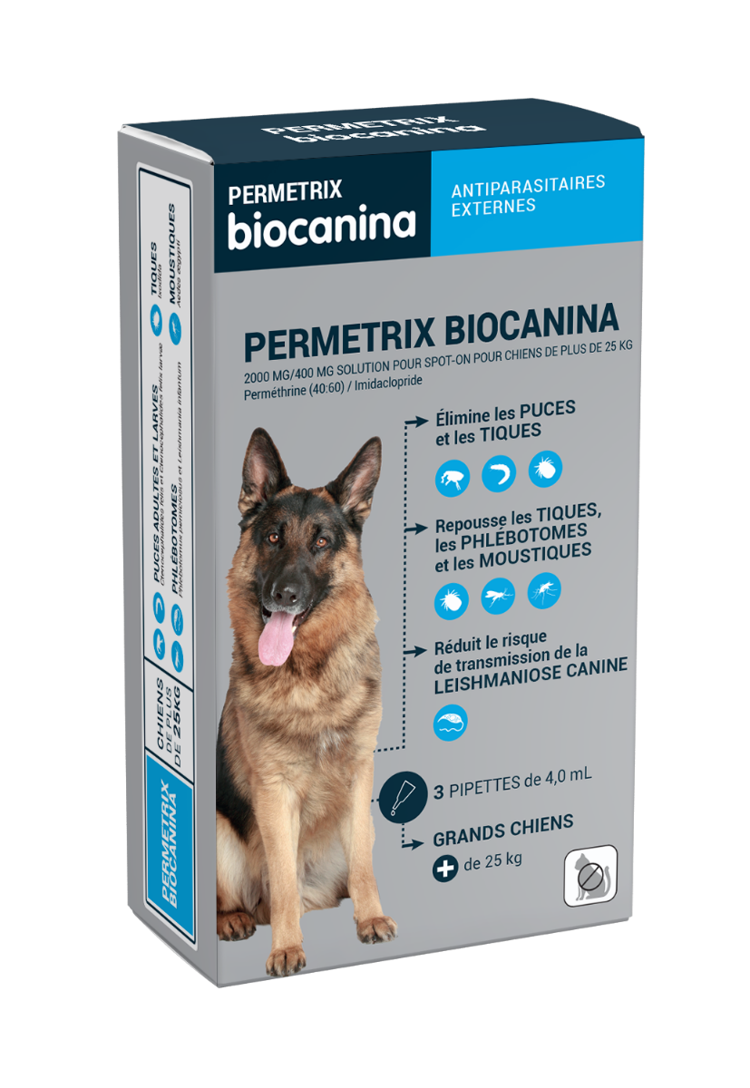 BIOCANINA PERMETRIX FLEA TICK TREATMENT FOR LARGE DOGS 3 PIPETTES OF 4ML