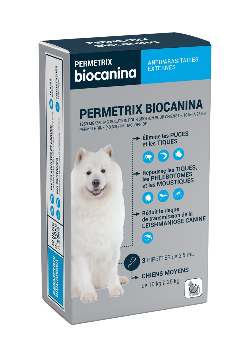BIOCANINA PERMETRIX FLEA TICK TREATMENT FOR MEDIUM DOGS 3 PIPETTES OF 2 5ML