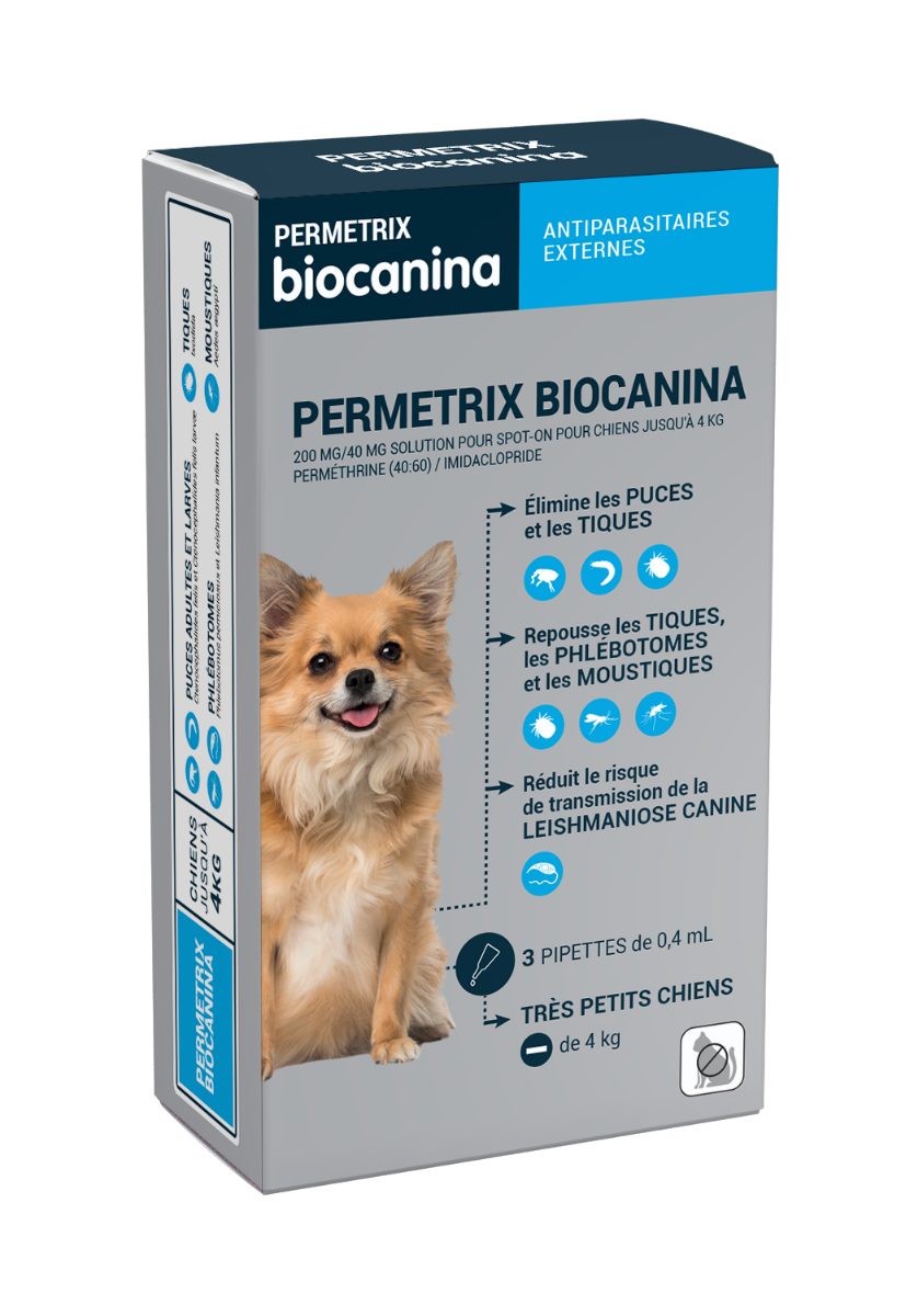 BIOCANINA PERMETRIX FLEA TICK TREATMENT SMALL DOGS 3 PIPETTES OF 1ML