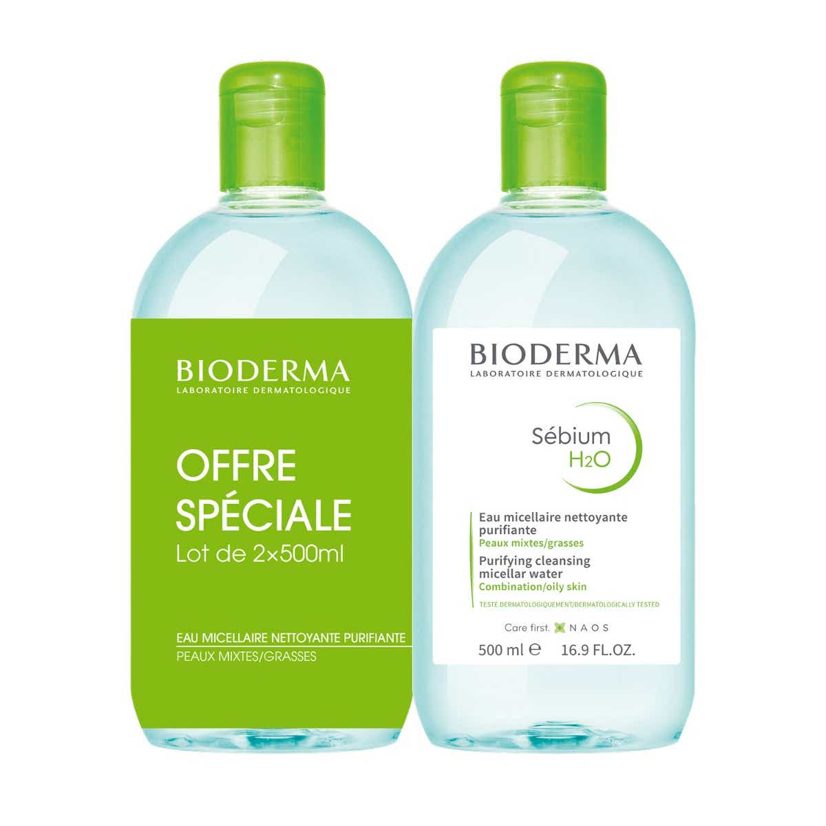 BIODERMA SEBIUM H20 PURIFYING CLEANSING MICELLAR SOLUTION 2 X 500ML