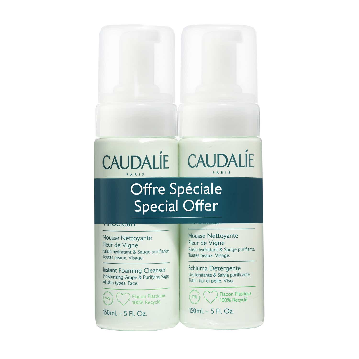 CAUDALIE VINOCLEAN FLOWER OF VINE CLEANING FOAM 2X150ML
