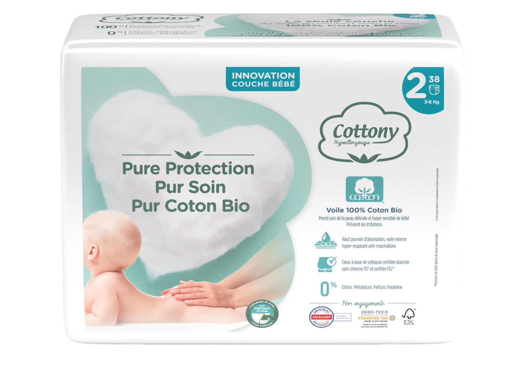 COTTONY ORGANIC COTTON DIAPERS SIZE 2 PACK OF 38 DIAPERS
