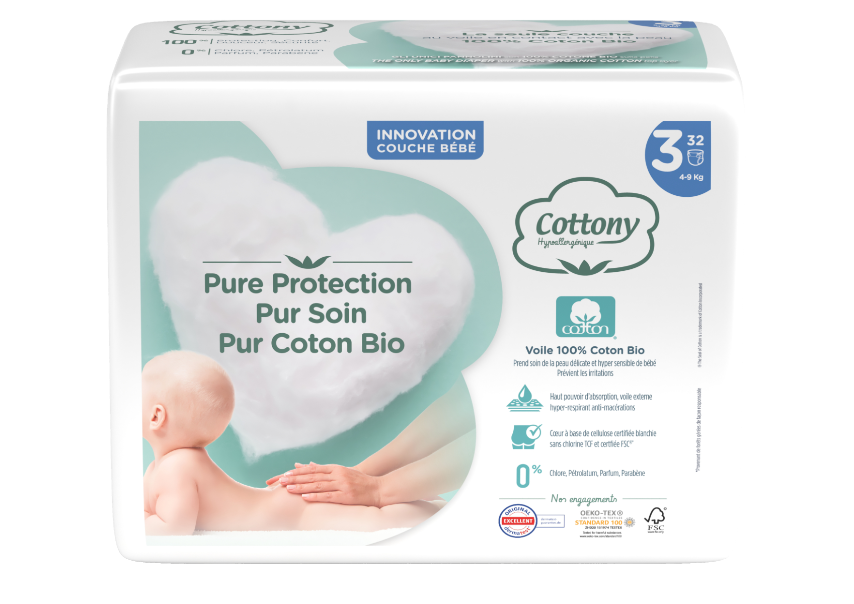 COTTONY ORGANIC COTTON DIAPERS SIZE 3 PACK OF 32 DIAPERS