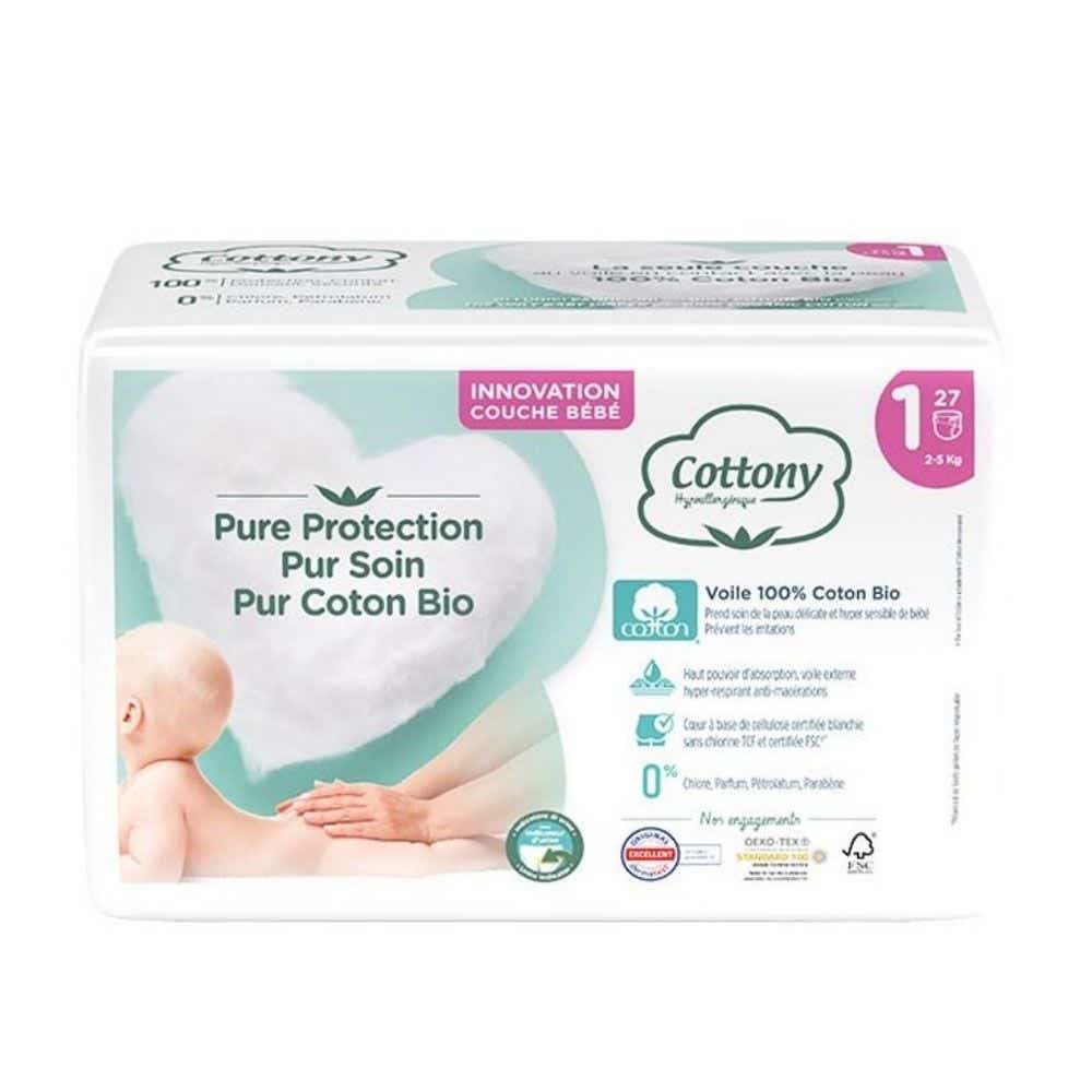COTTONY HYPOALLERGENIC DIAPERS COTTON 100 ORGANIC T1 27 UNITS