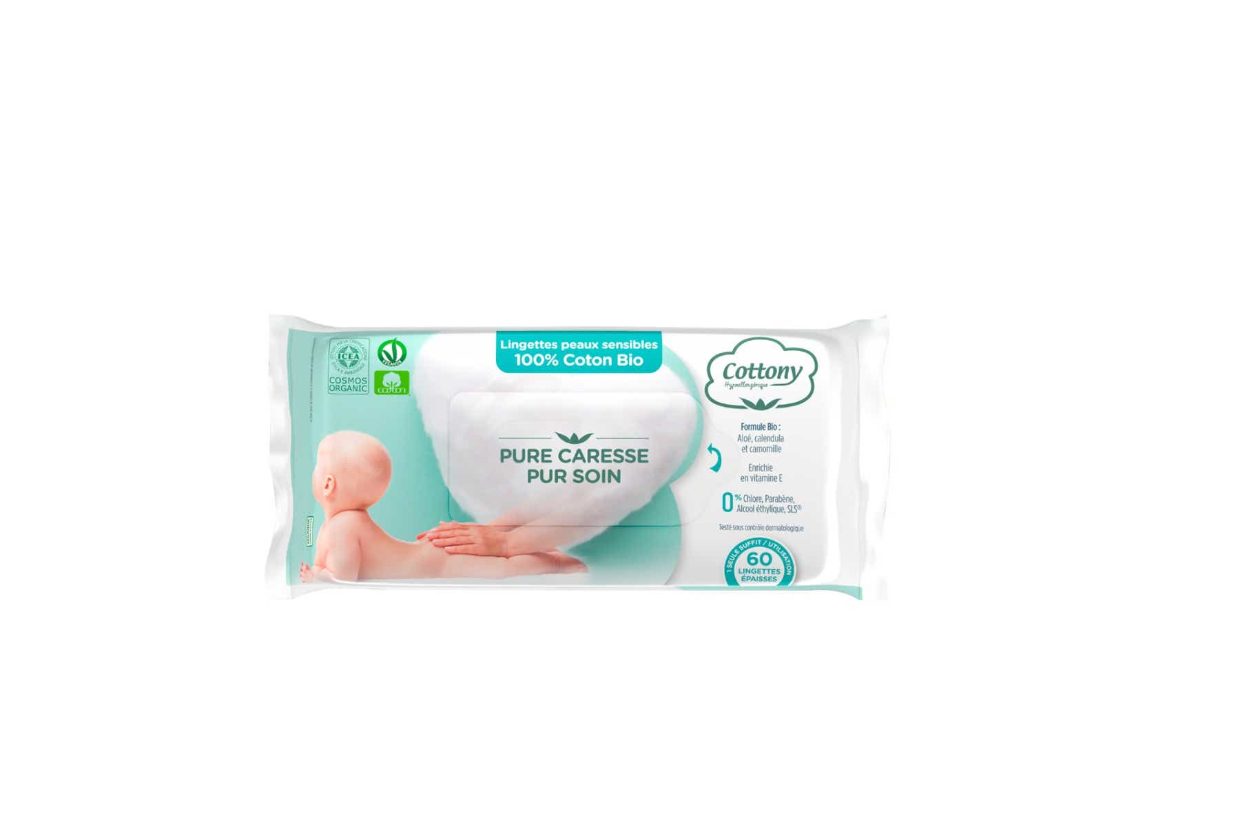 COTTONY BABY WIPES SENSITIVE SKIN PURE CARESSE PUR ORGANIC CARE 60 WIPES