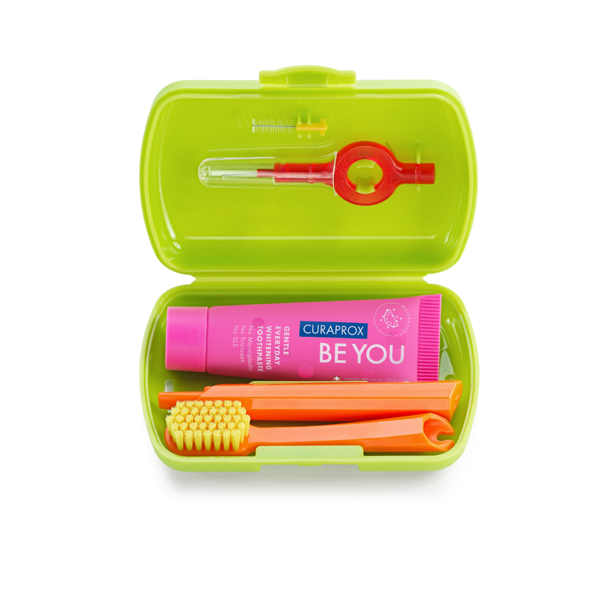 CURAPROX BE YOU TRAVEL SET SWEET WATERMELON TOOTHPASTE 10ML COMPACT TOOTHBRUSH TWO INTERENTAL BRUSHES
