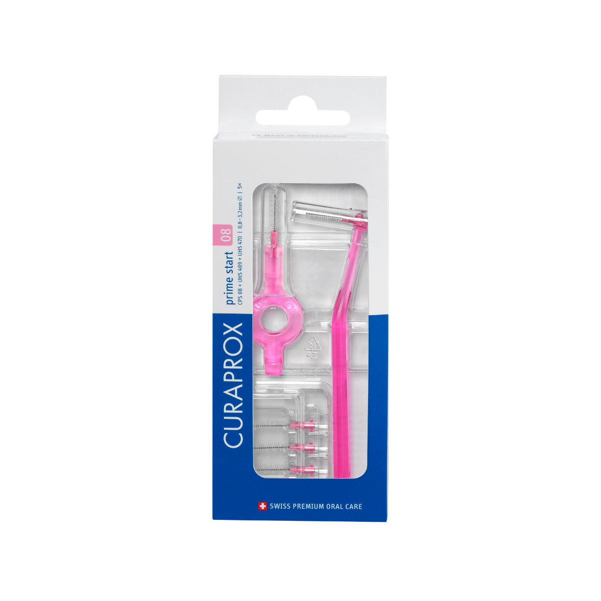 CURAPROX CPS 08 PRIME START PINK INTERDENTAL BRUSHES X5 1 UHS 409 HANDLE 1 UHS 470 HANDLE