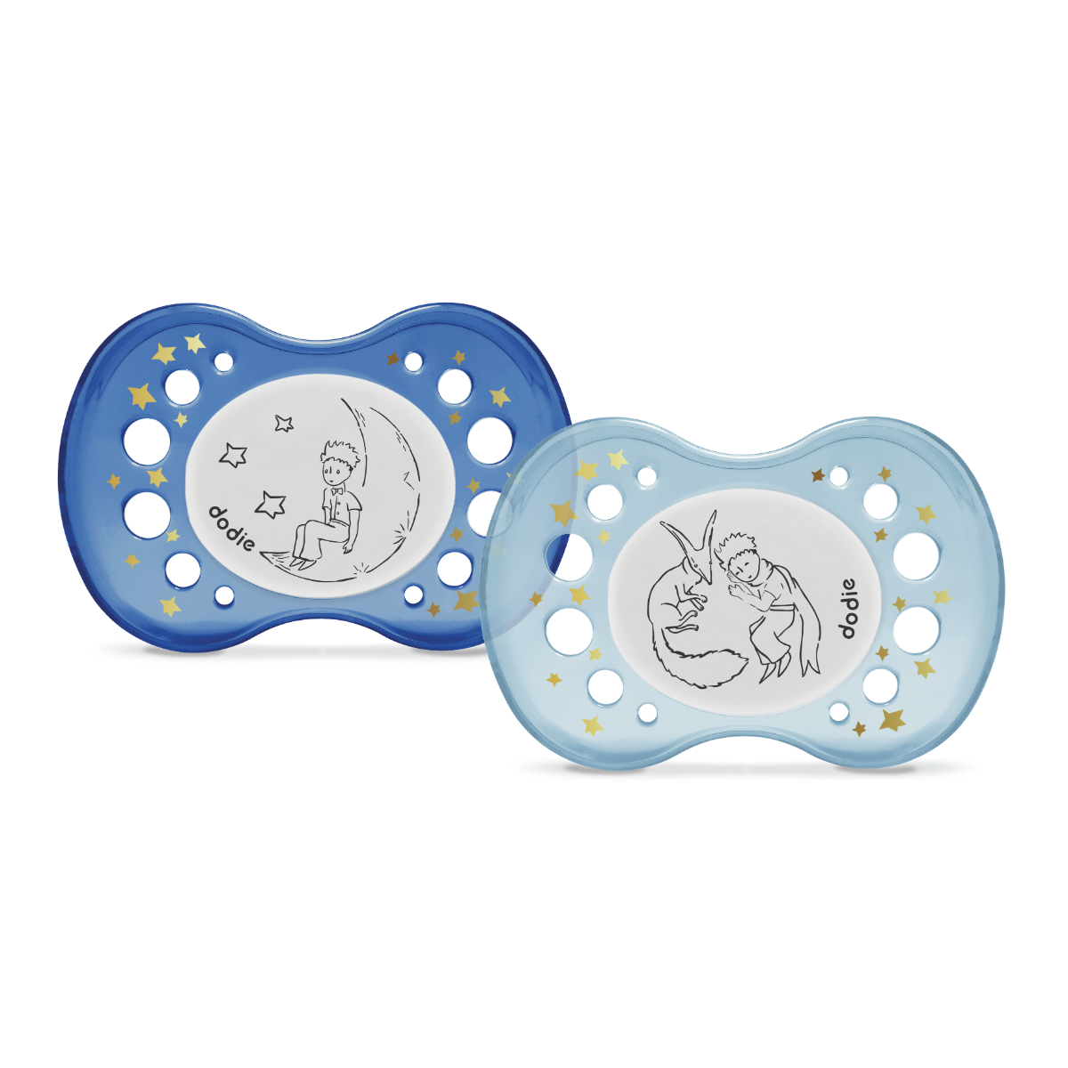 DODIE ANATOMICAL PACIFIERS LITTLE PRINCE NIGHT FOR 18 MONTHS SET OF 2 PACIFIERS