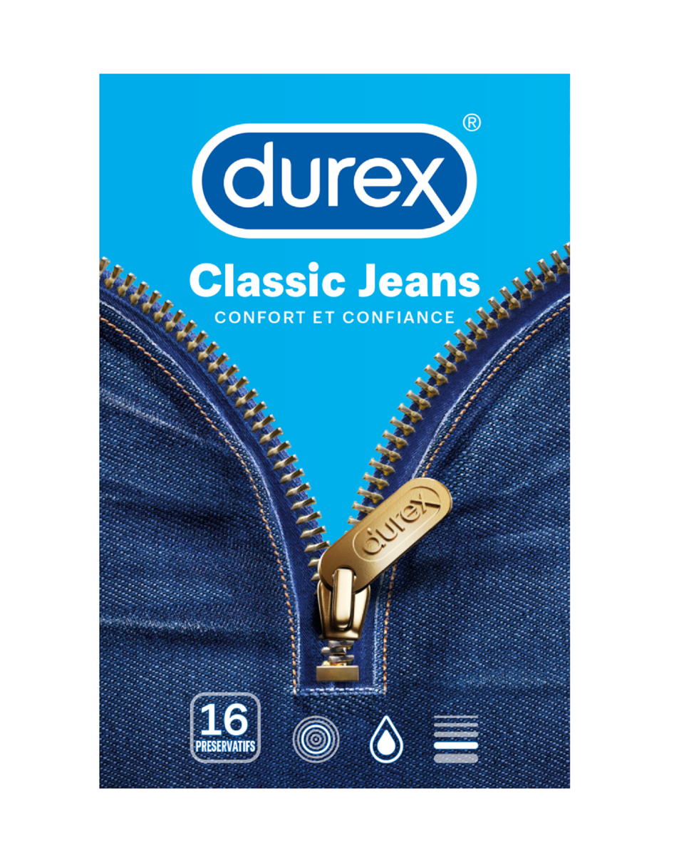 DUREX CLASSIC JEANS LUBRICATED CONDOM 16 UNITS