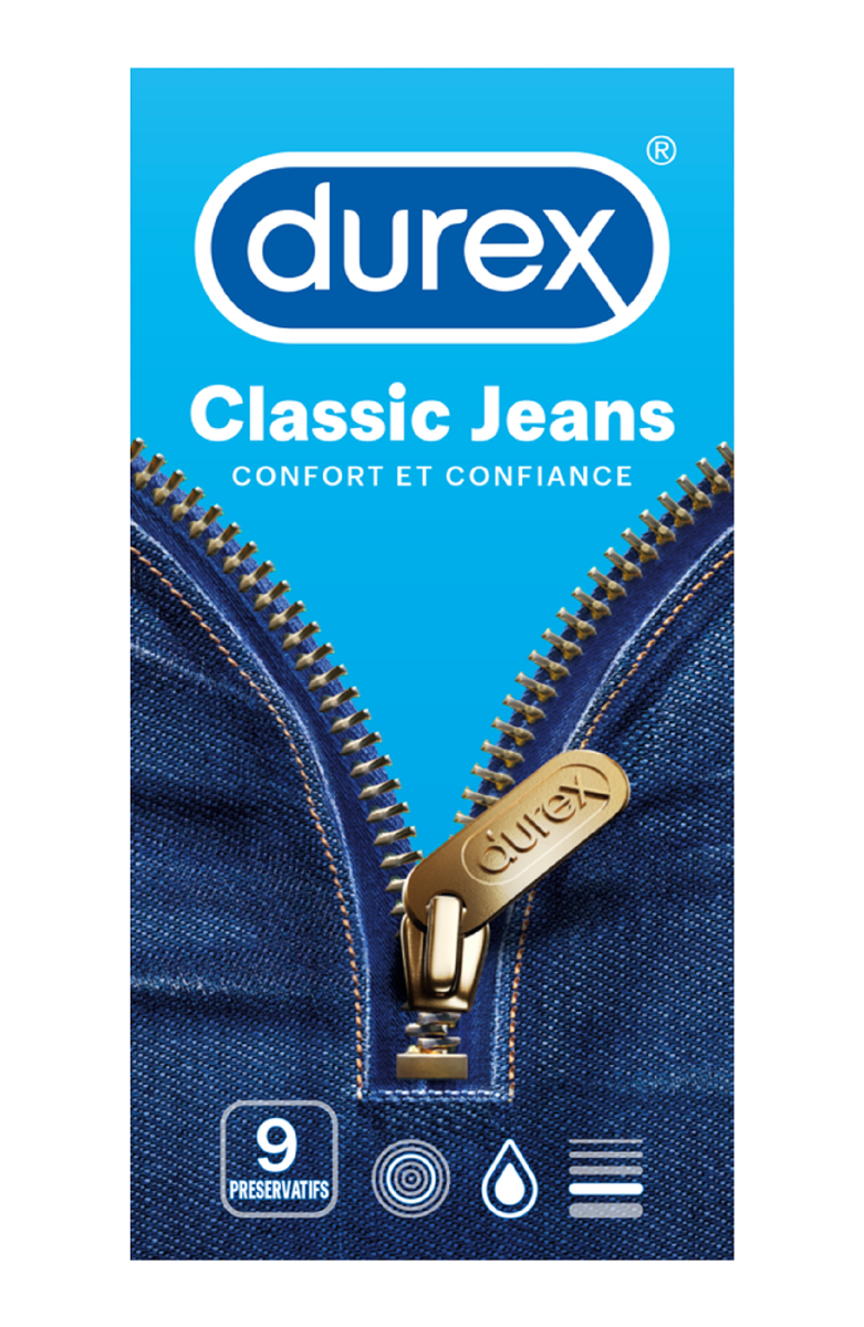 DUREX CLASSIC JEANS LUBRICATED CONDOMS 9 UNITS