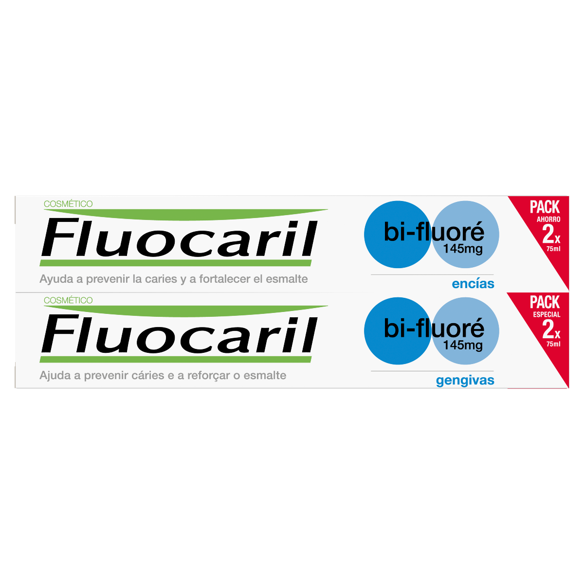 FLUOCARIL BI FLUORINATED TOOTHPASTE 145MG GUMS 2 TUBES OF 75ML