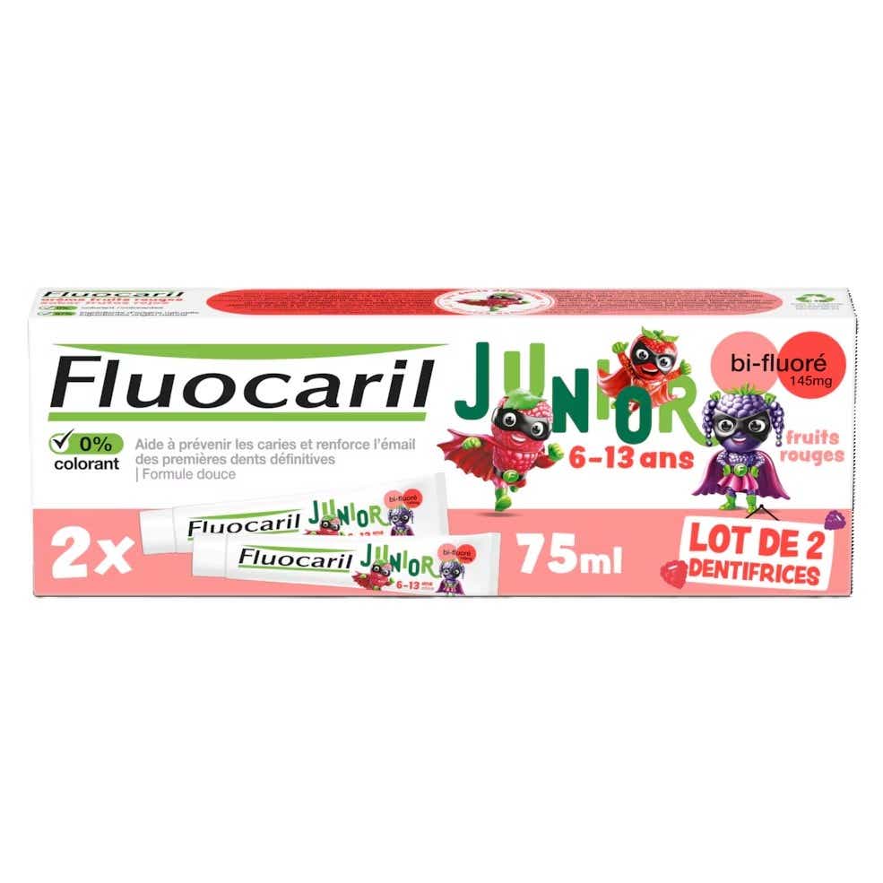 FLUOCARIL JUNIOR TOOTHPASTE 6 12 YEARS RED FRUITS 2 TUBES OF 75ML