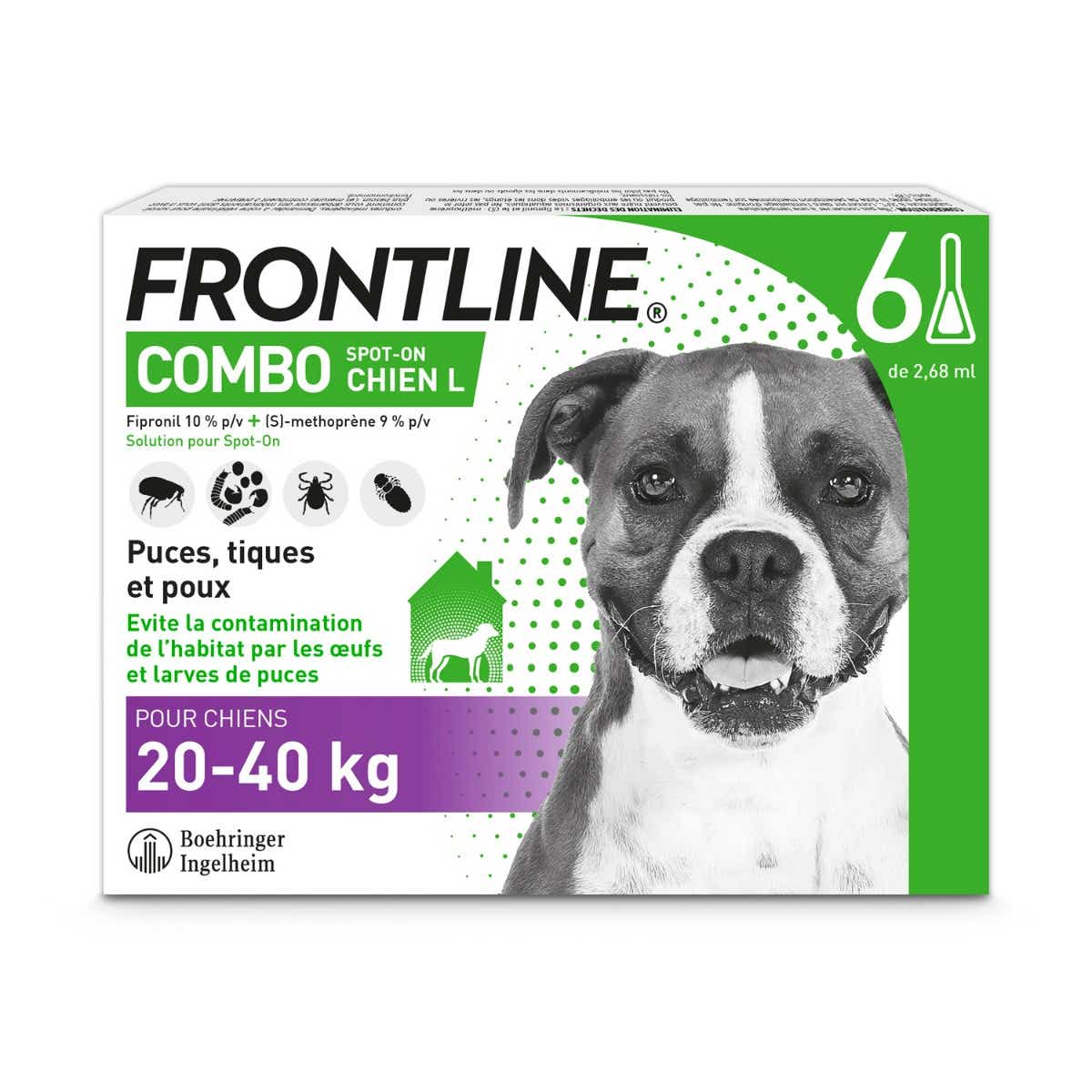 FRONTLINE COMBO SPOT ON DOG L 20 TO 40KG 6 PIPETTES OF 2 68 ML