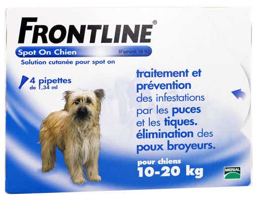 FRONTLINE SPOT ON DOGS 10 TO 20KG 4 PIPETTES OF 1 34ML