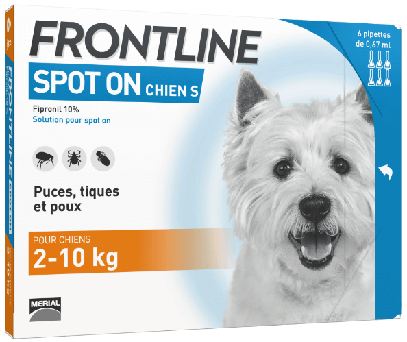 FRONTLINE SPOT ON DOGS 2 TO 10KG 6 PIPETTES OF 067ML