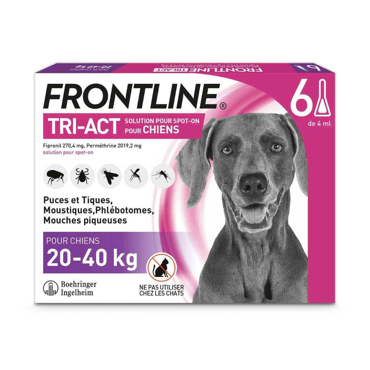 FRONTLINE TRI ACT SPOT ON DOGS 20 TO 40KG 6 PIPETTES OF 4ML