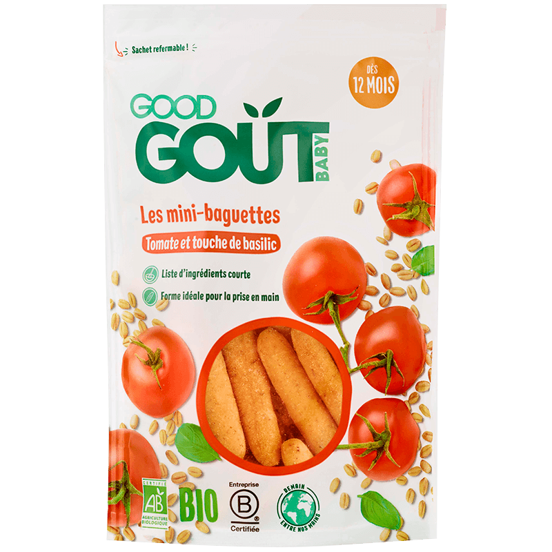 GOOD GOUT MINI BAGUETTE WITH TOMATO FROM 10 MONTHS 8 BAGS OF 70G