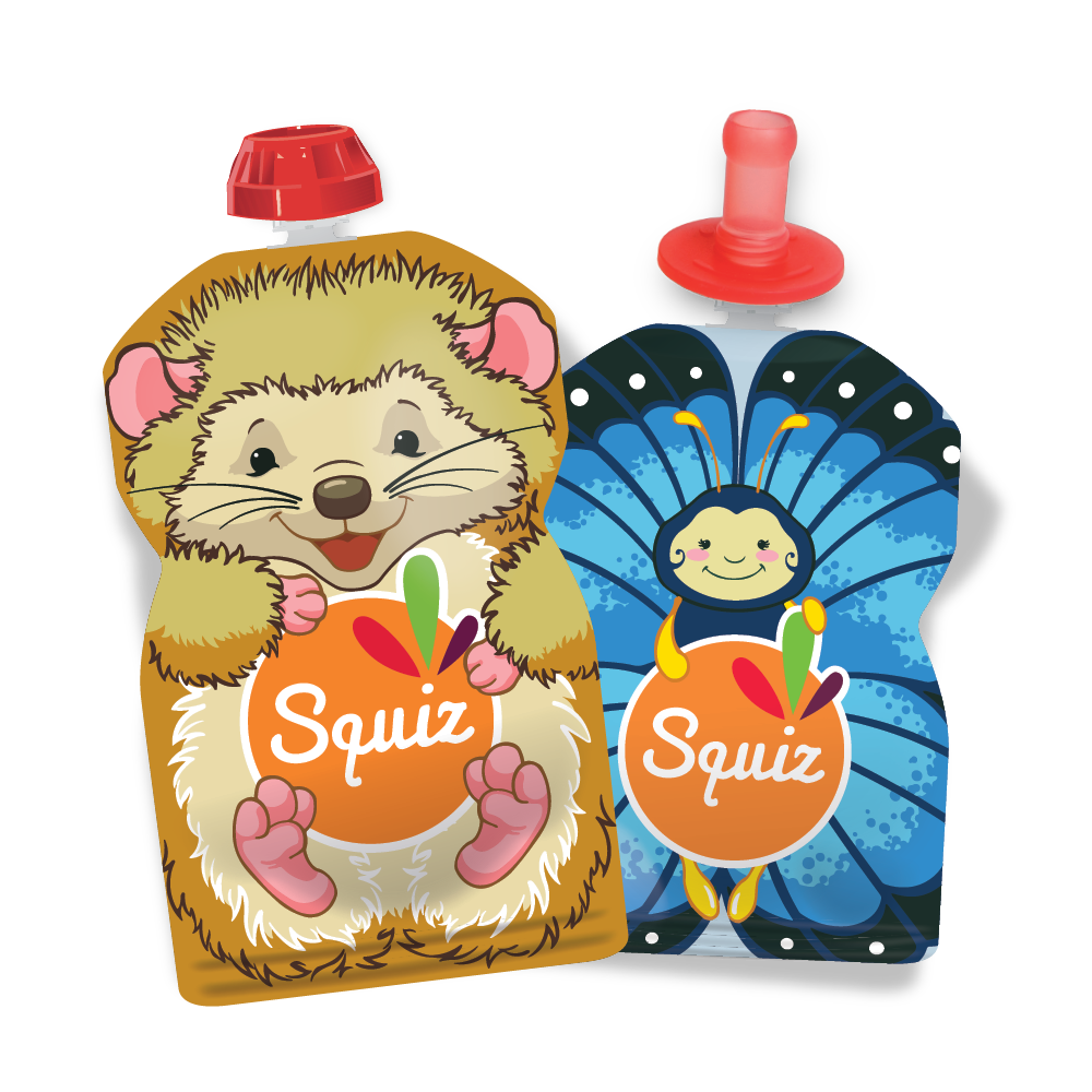 REUSABLE BUTTERFLY HEDGEHOG BOTTLES 1X90ML 1X130ML 1 SQUIZ TOP TIP