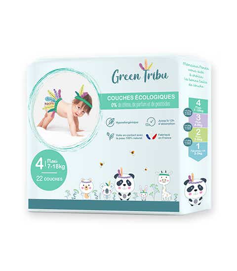 GREEN TRIBU ECOLOGICAL DIAPERS SIZE 4 FROM 7 TO 18 KG 22 DIAPERS