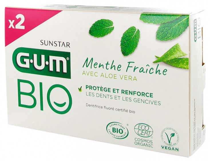 GUM FLUORINATED TOOTHPASTE FRESH MINT ORGANIC ALOE VERA 2X75ML