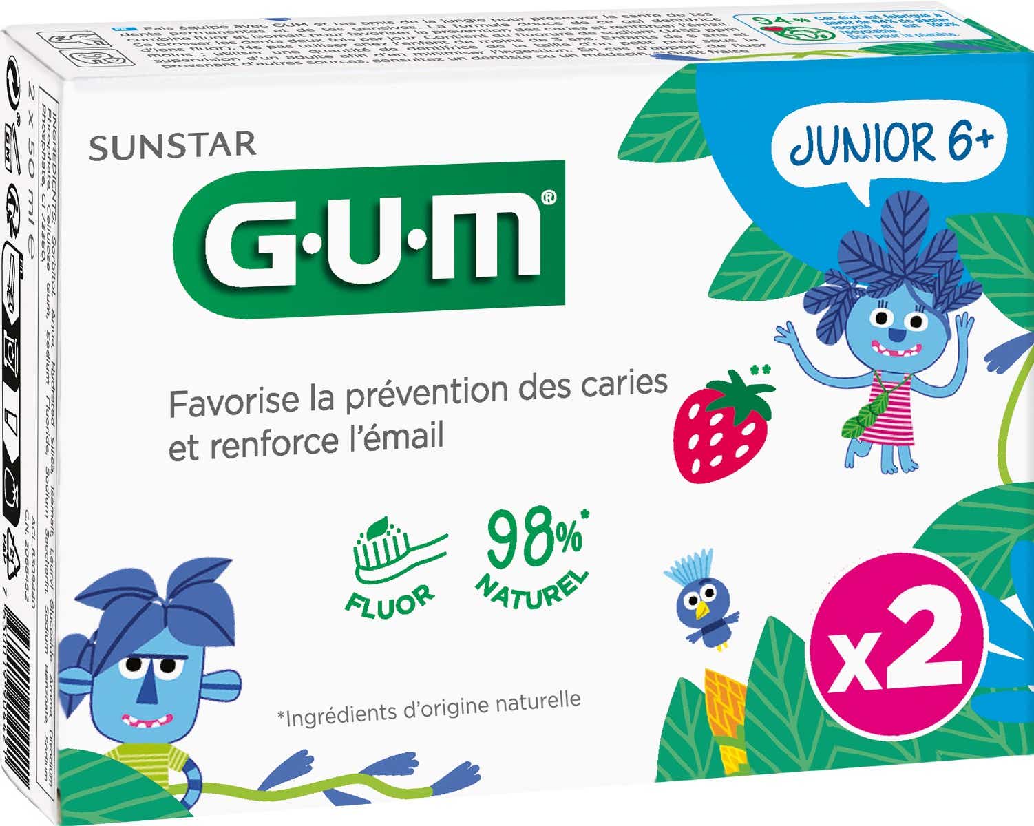 GUM TOOTHPASTE JUNIO 6 PREVENTION cavities 2X50ML