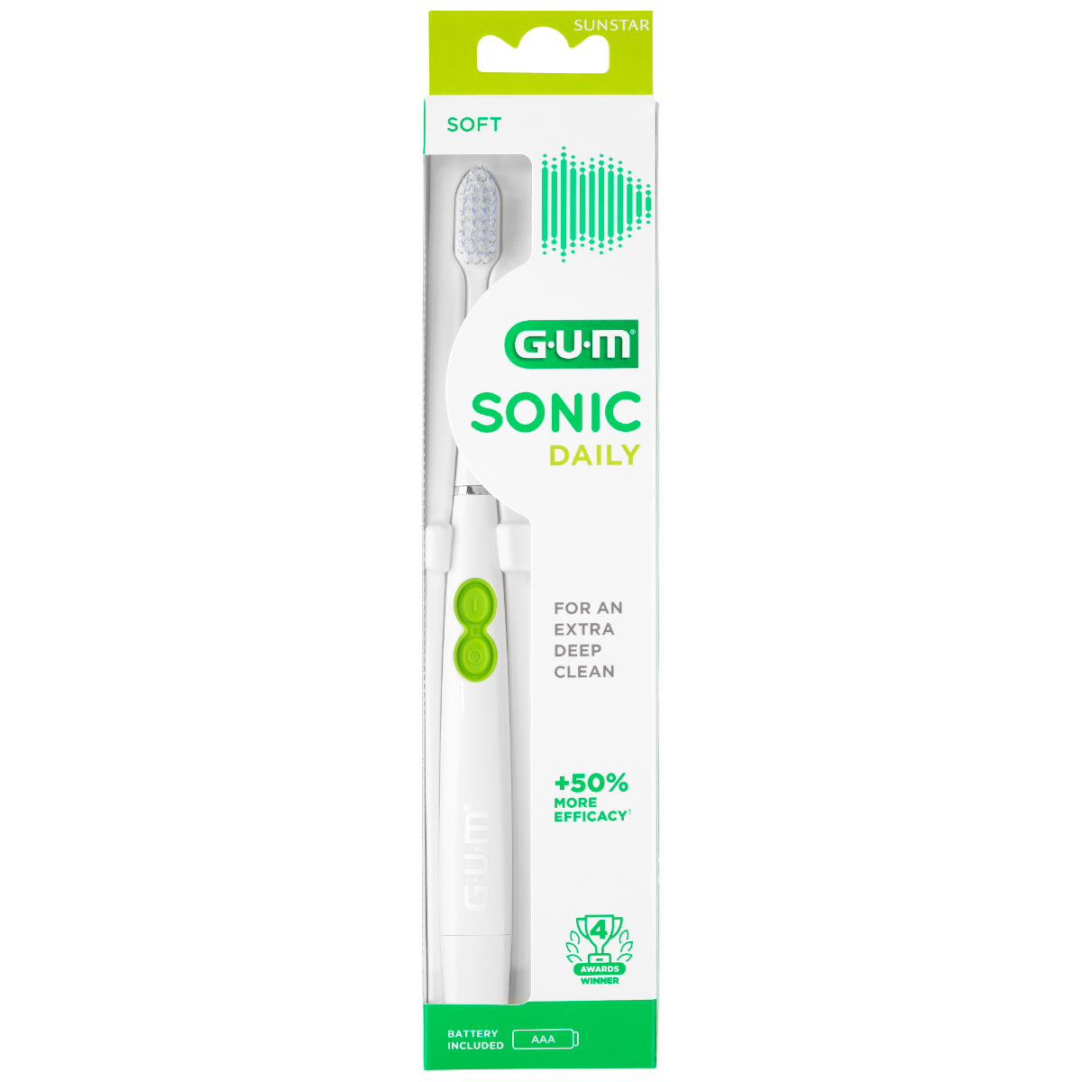 GUM SONIC DAILY WHITE BATTERY-POWERED ELECTRIC TOOTHBRUSH