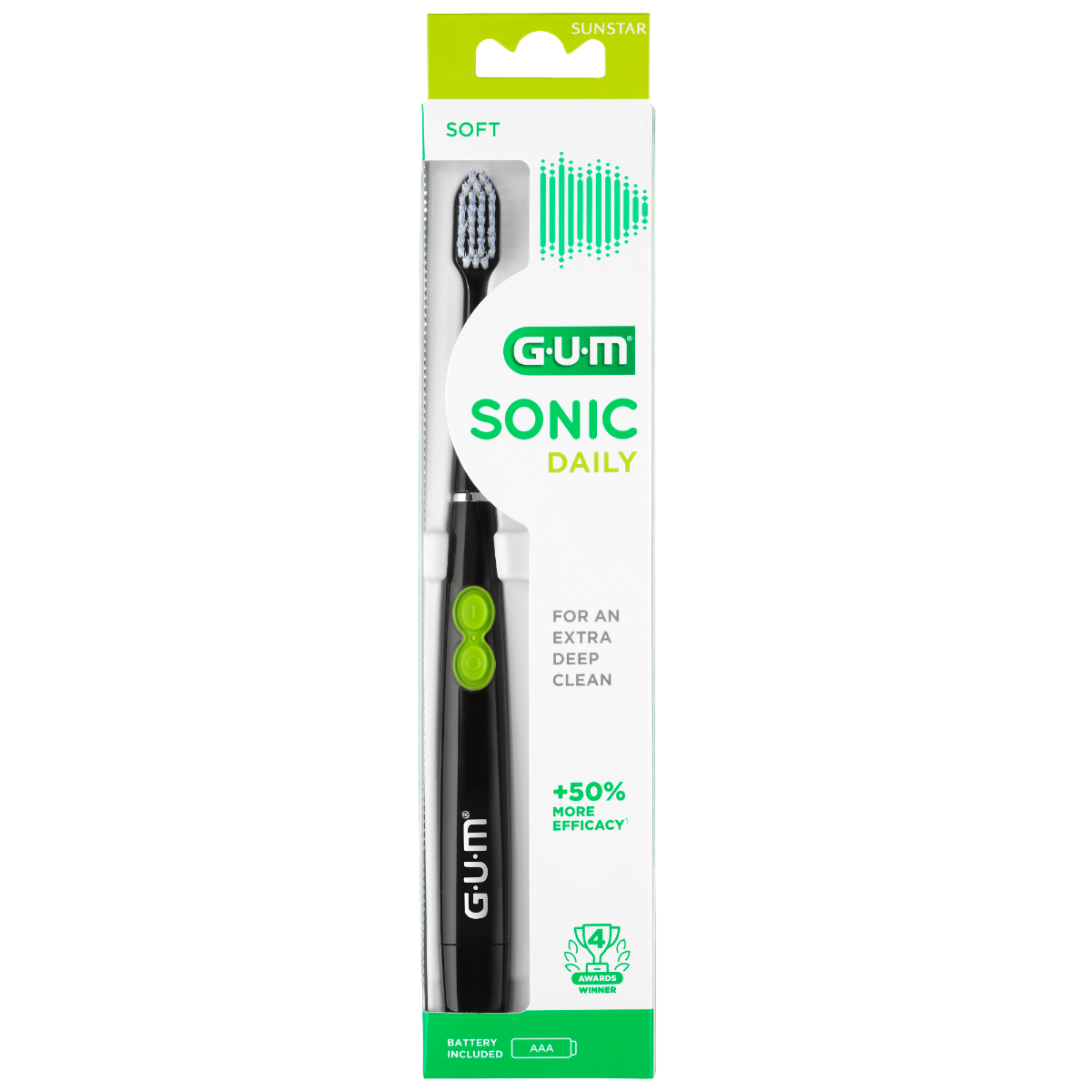 GUM SONIC DAILY SOFT BLACK ELECTRIC TOOTHBRUSH, BATTERY-POWERED