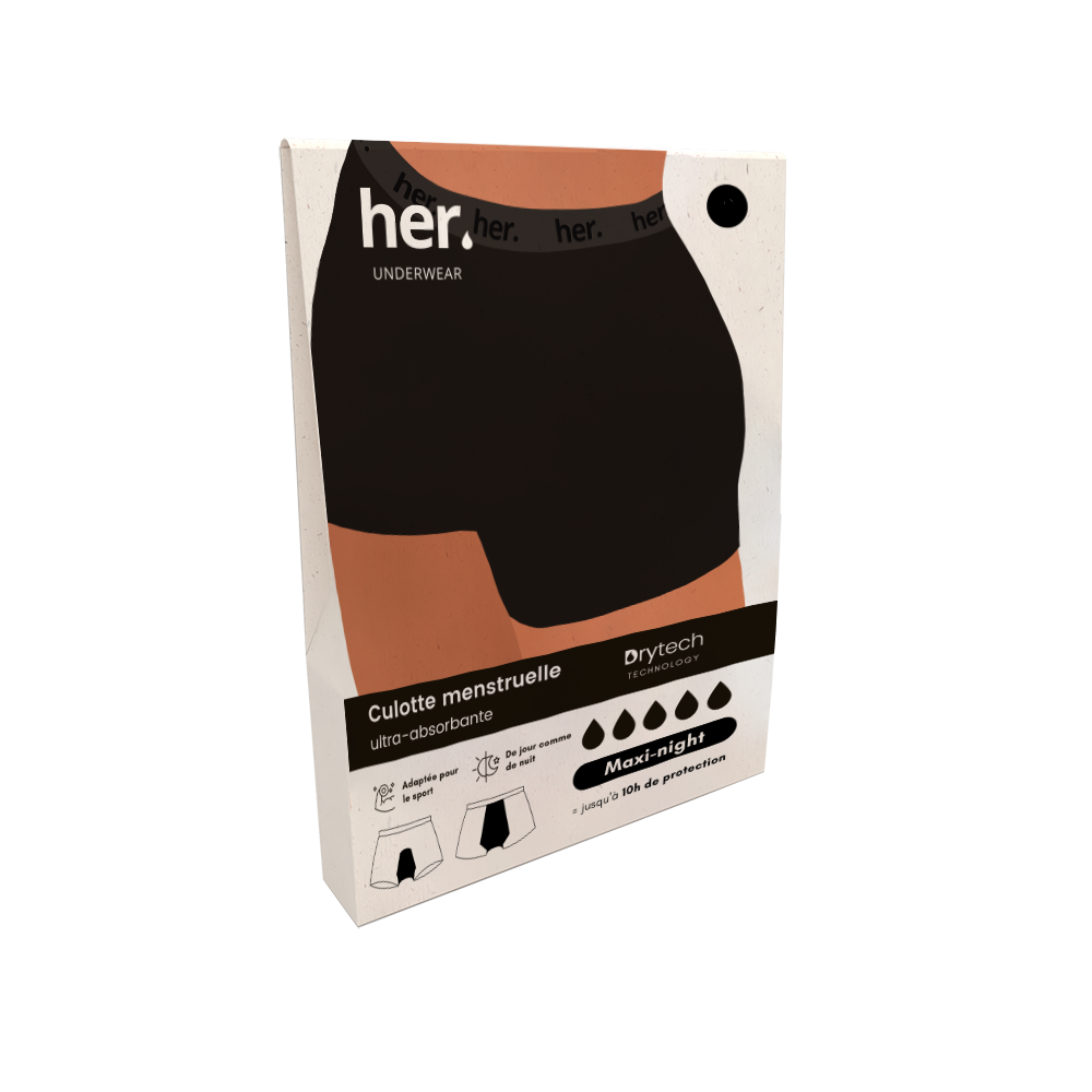 HER UNDERWEAR ROXY MENSTRUAL BOXER BLACK ONYX SIZE S