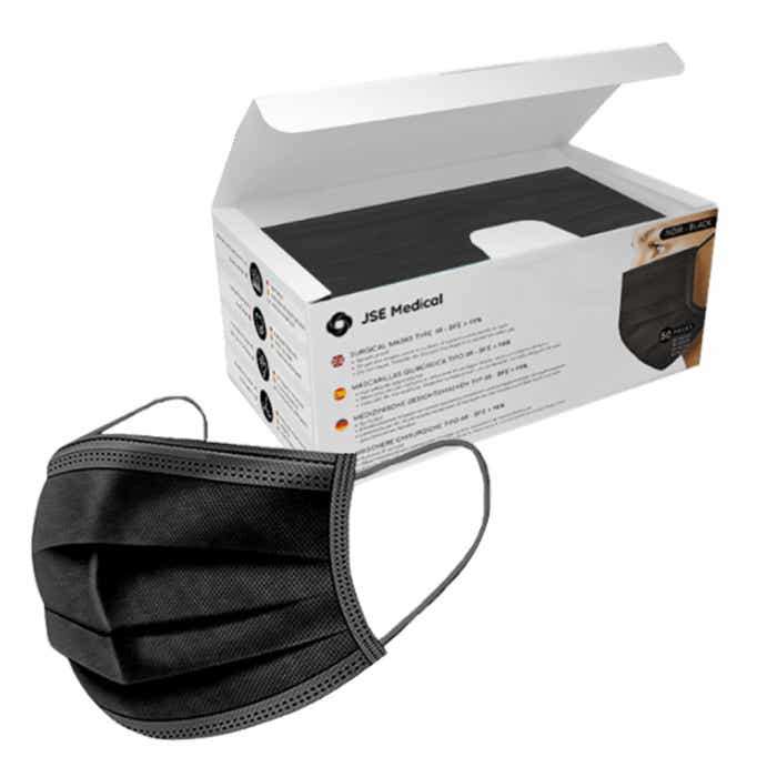 JSE MEDICAL BLACK SURGICAL MASKS TYPE IIR 2R 50 MASKS