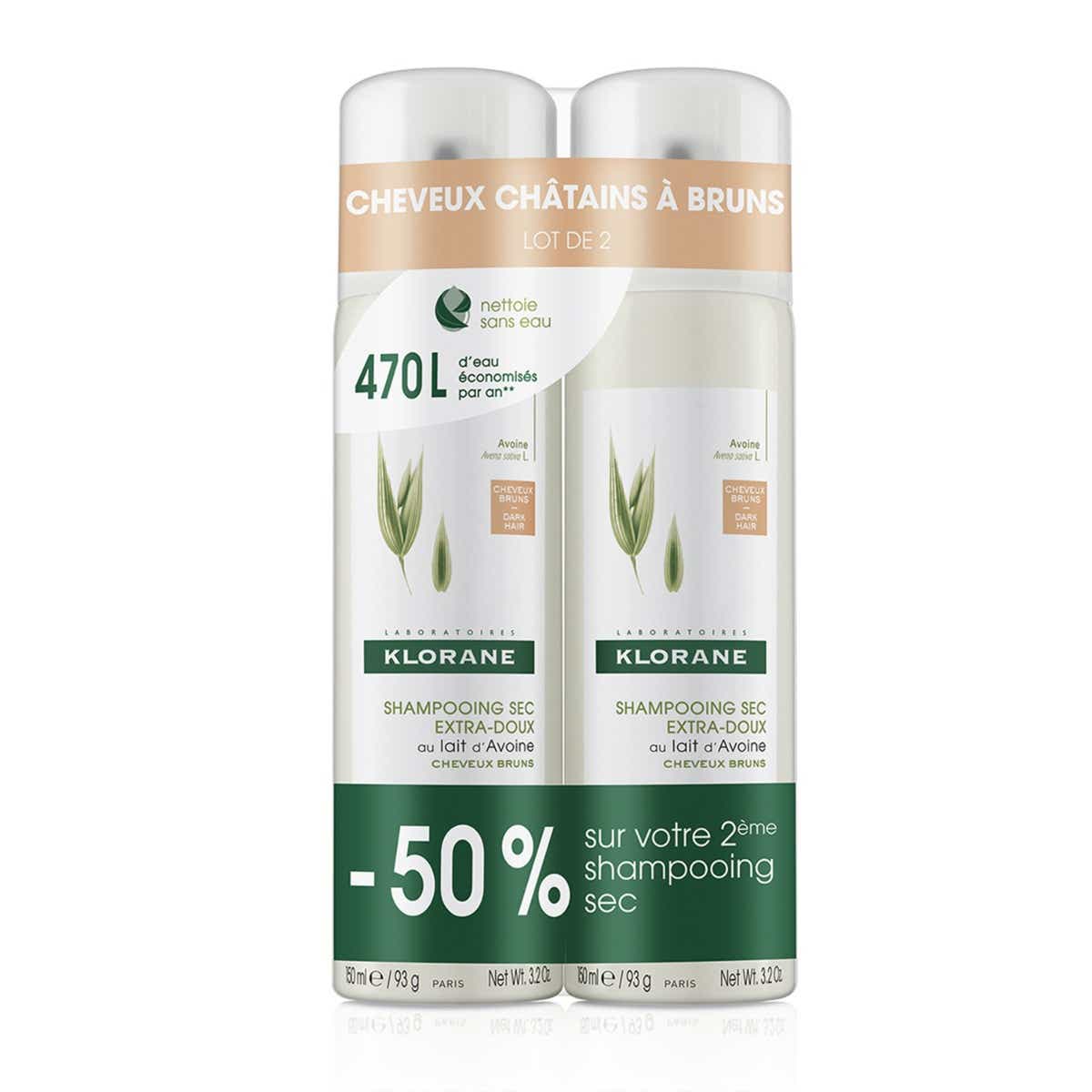 KLORANE TINTED DRY SHAMPOO WITH OAT MILK 2 BOTTLES OF 150ML