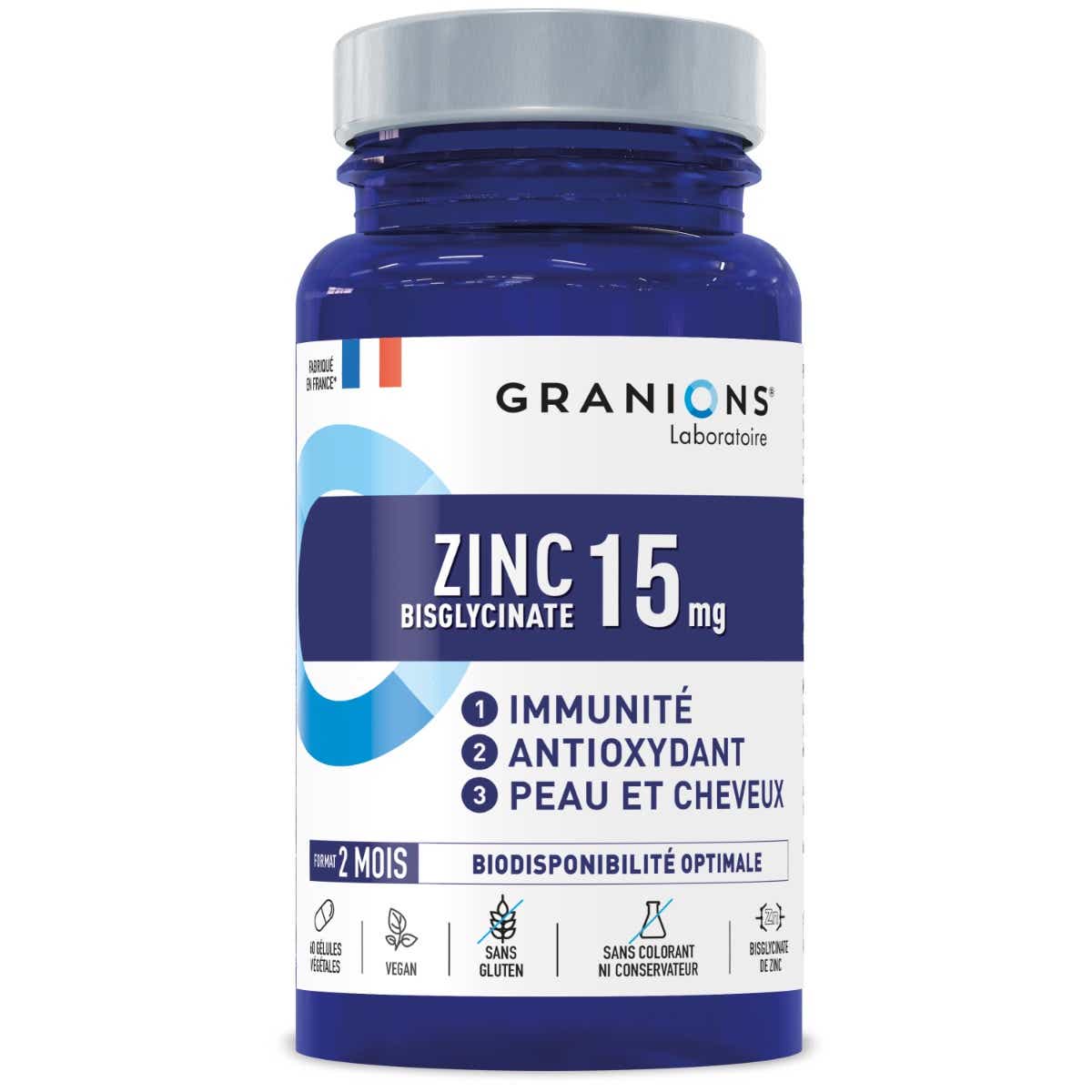 LABORATORY DES GRANIONS ZINC BISGLYCINATE 15MG 60 CAPSULES