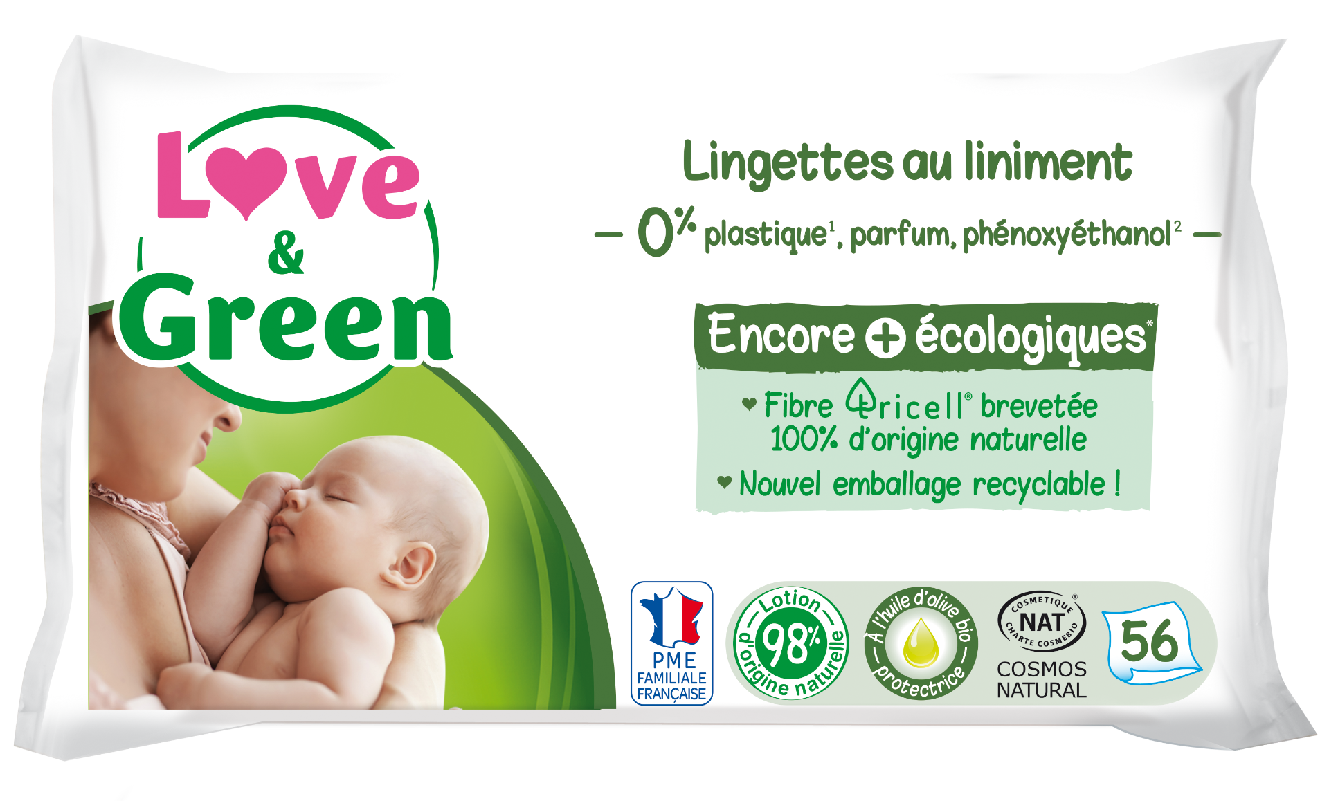 LOVE AND GREEN ECOLOGICAL LINIMENT WIPES 56 WIPES