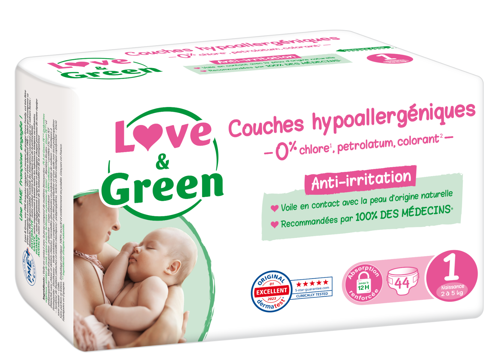 LOVE GREEN HYPOALLERGENIC DIAPERS T1 44 UNITS