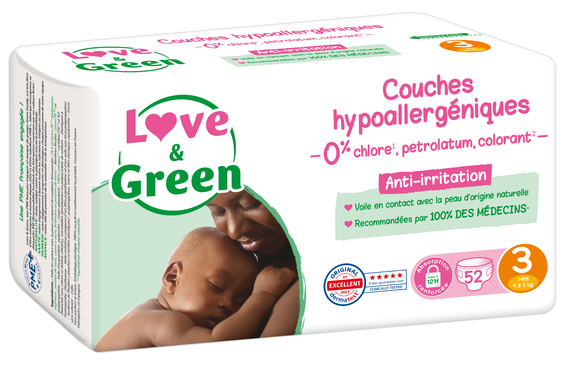 LOVE GREEN HYPOALLERGENIC DIAPERS T3 52 UNITS