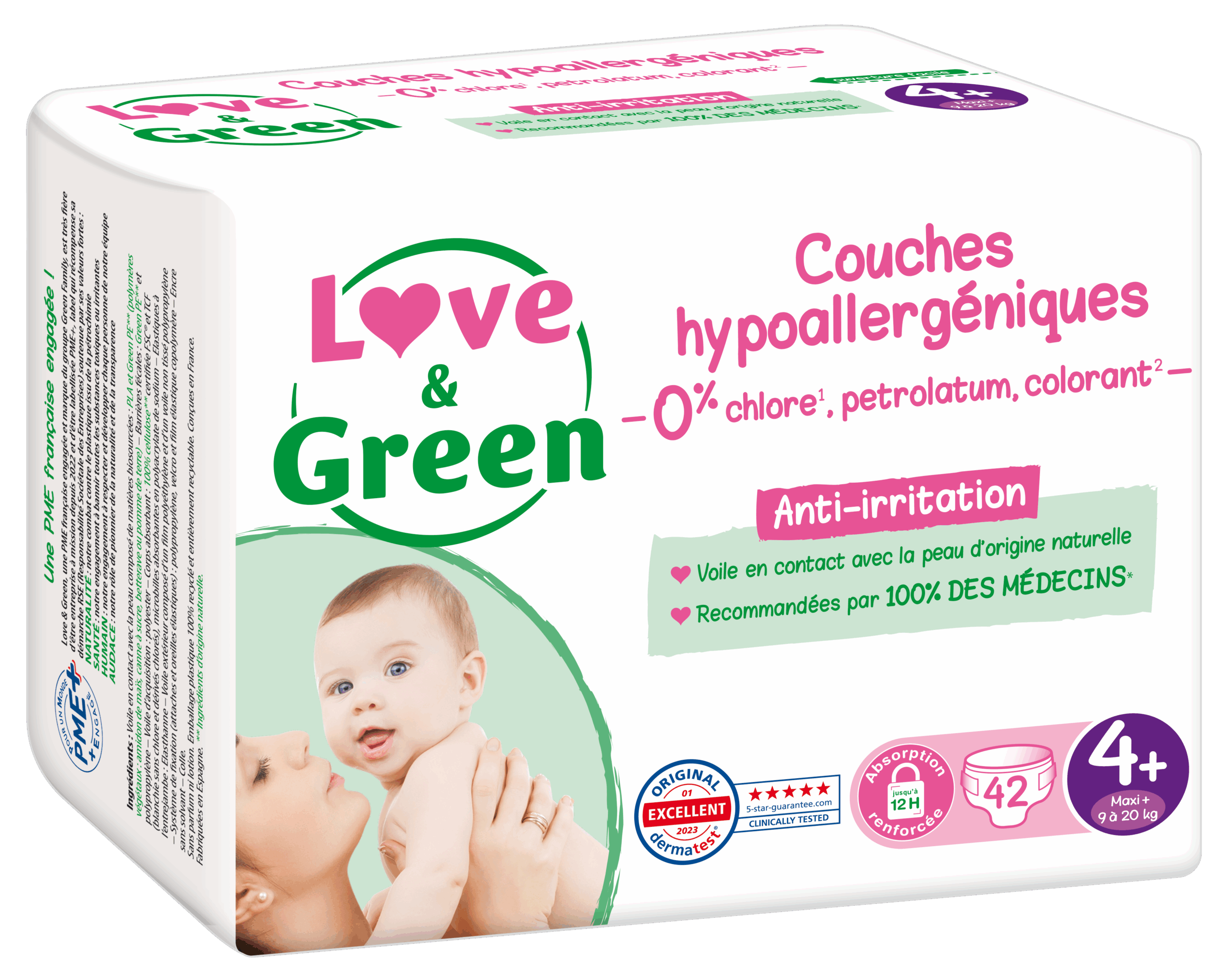 LOVE GREEN HYPOALLERGENIC DIAPERS T4 42 UNITS