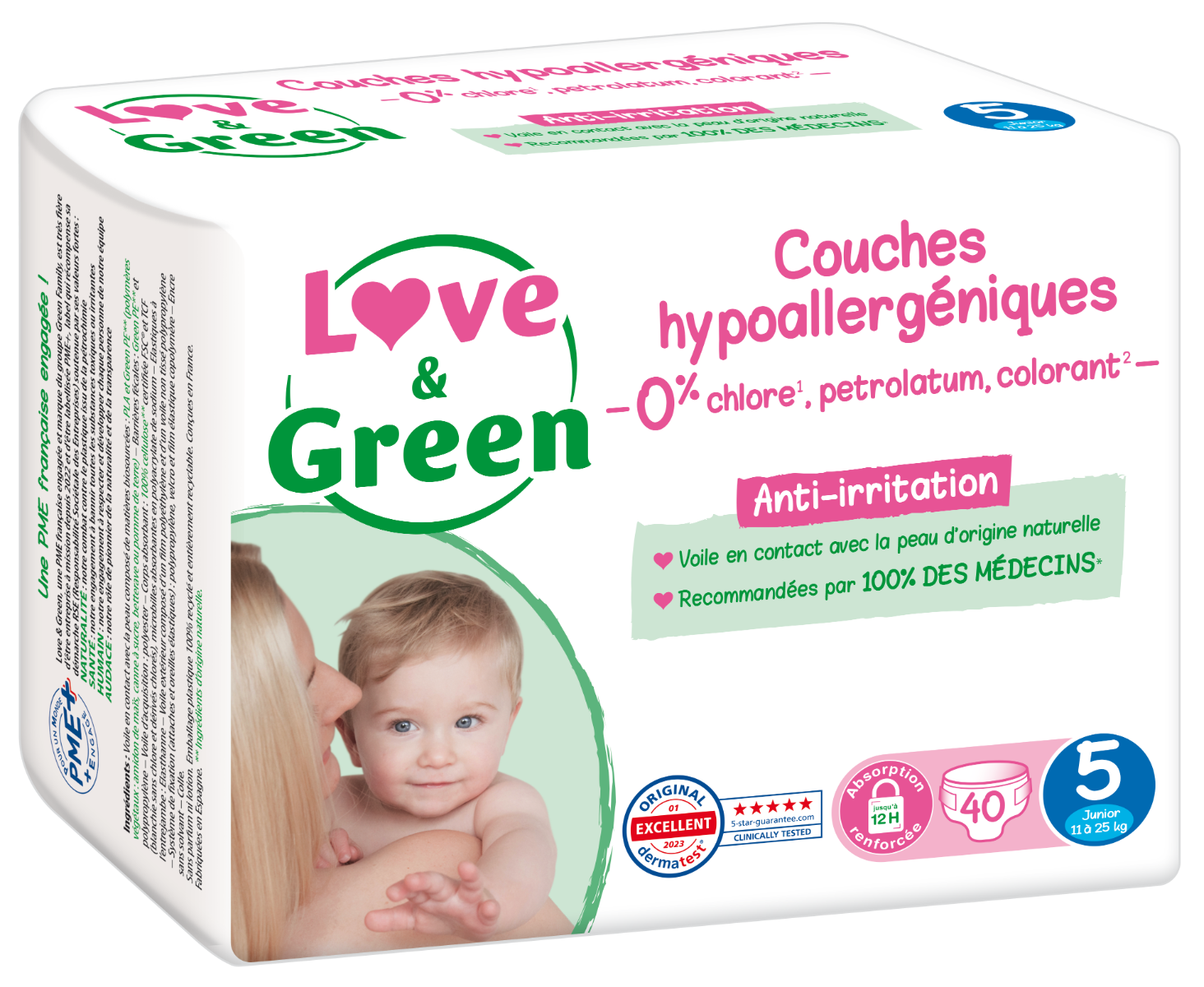 LOVE GREEN HYPOALLERGENIC DIAPERS T5 40 UNITS