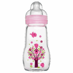MAM GLASS BABY BOTTLE 260ML FLOW 2 NIPPLE PINK