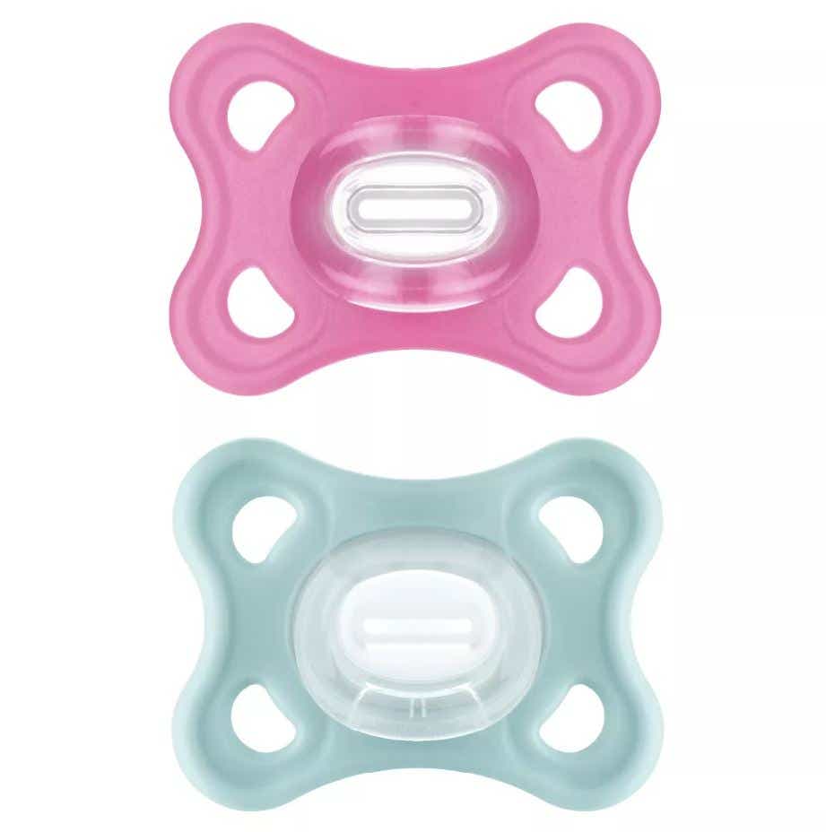 MAM COMFORT ORTHODONTIC PACIFIER PINK AND TURQUOISE COLOR FROM 2 TO 6 MONTHS PACK OF 2 PACIFIERS