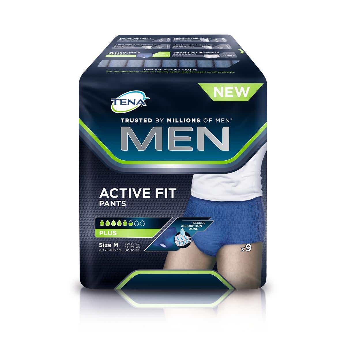 MEN ACTIVE FIT ABSORBENT UNDERWEAR SIZE M 9 UNITS