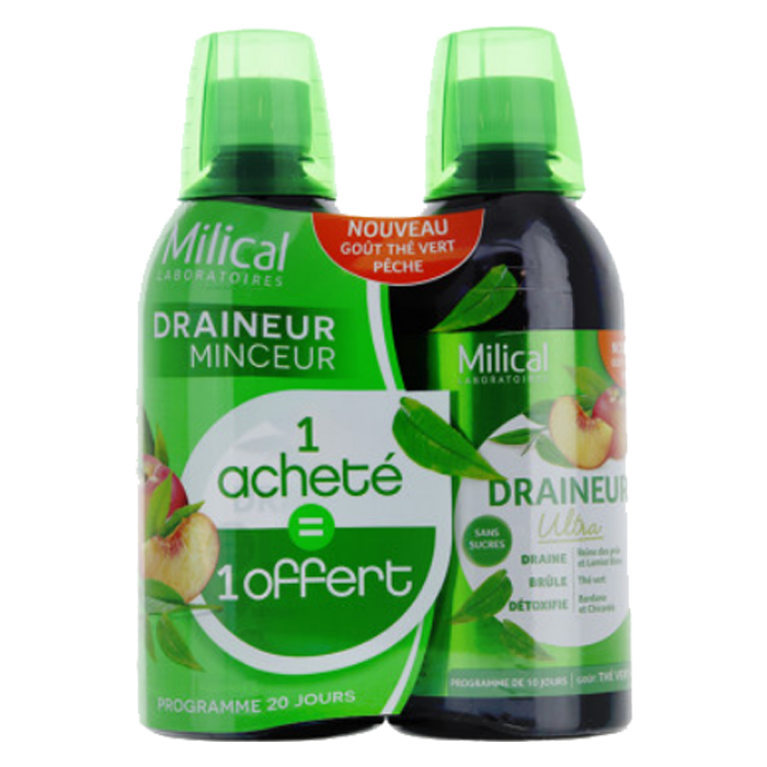 MILICAL DRAINEUR SLIMMING ULTRA PEACH GREEN TEA 2 BOTTLES OF 500ML