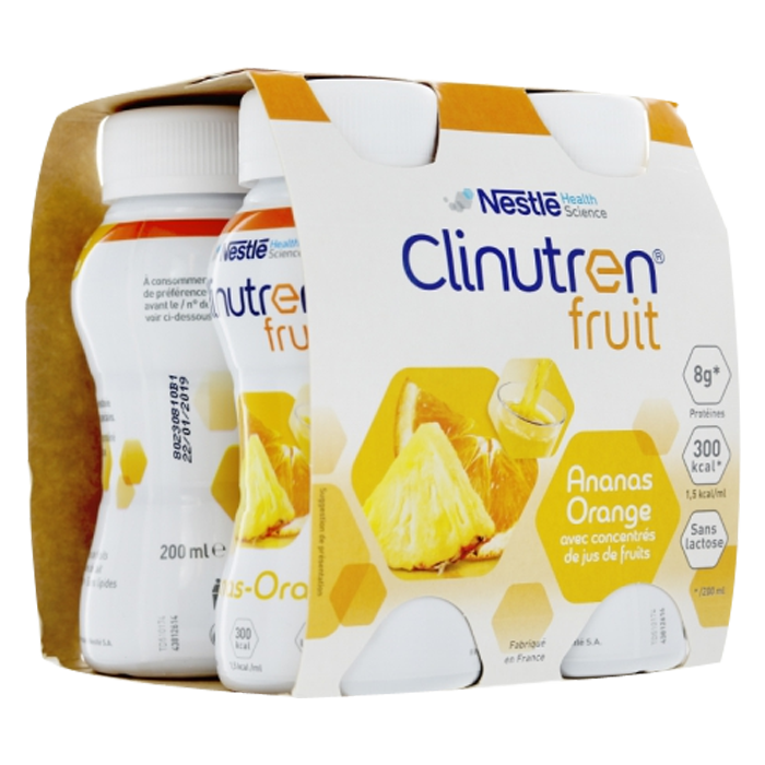 NESTLE HEALTH SCIENCE CLINUTREN FRUIT NUTRIENT PINEAPPLE ORANGE 4 BOTTLES OF 200ML