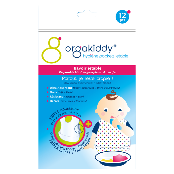 ORGAKIDDY HYGIENE POCKETS DISPOSABLE BIBS 12 UNITS
