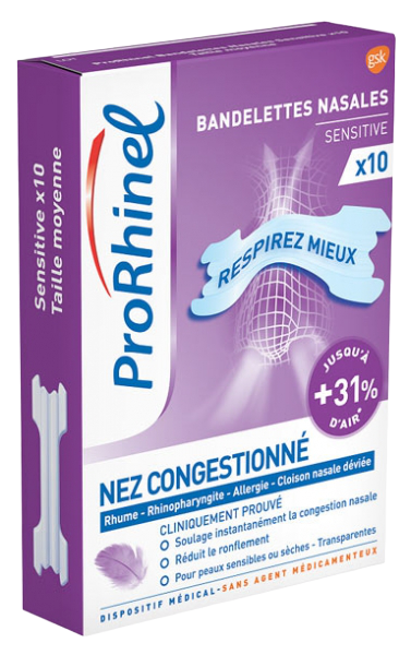 PRORHINEL SENSITIVE NASAL STRIPS 10 UNITS