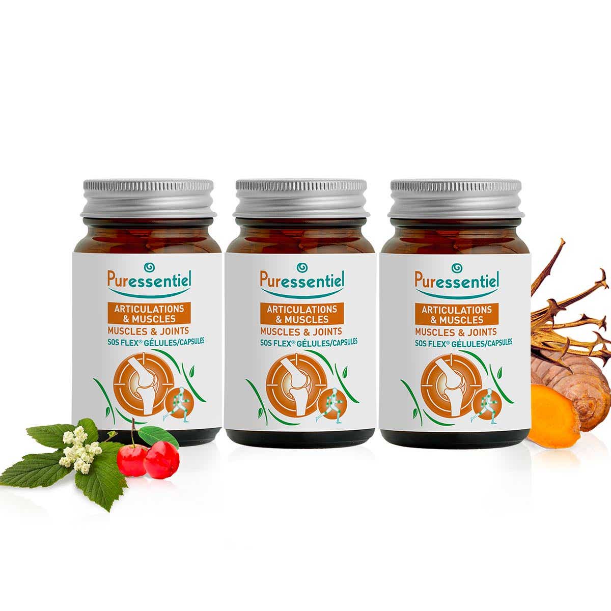 PURESSENTIEL JOINTS MUSCLES CAPSULES S O S FLEX 3 BOXES OF 30 CAPSULES