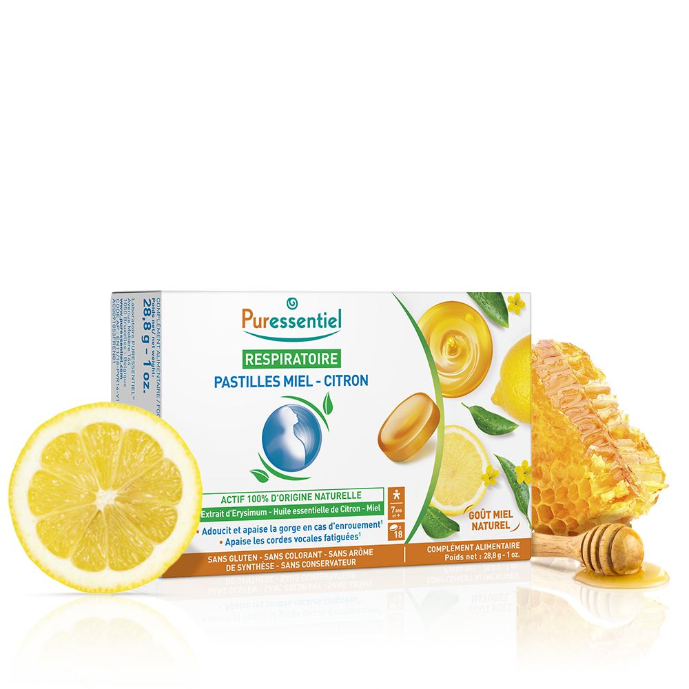 PURESSENTIEL RESPIRATORY THROAT HONEY LEMON TABLETS 18 TABLETS
